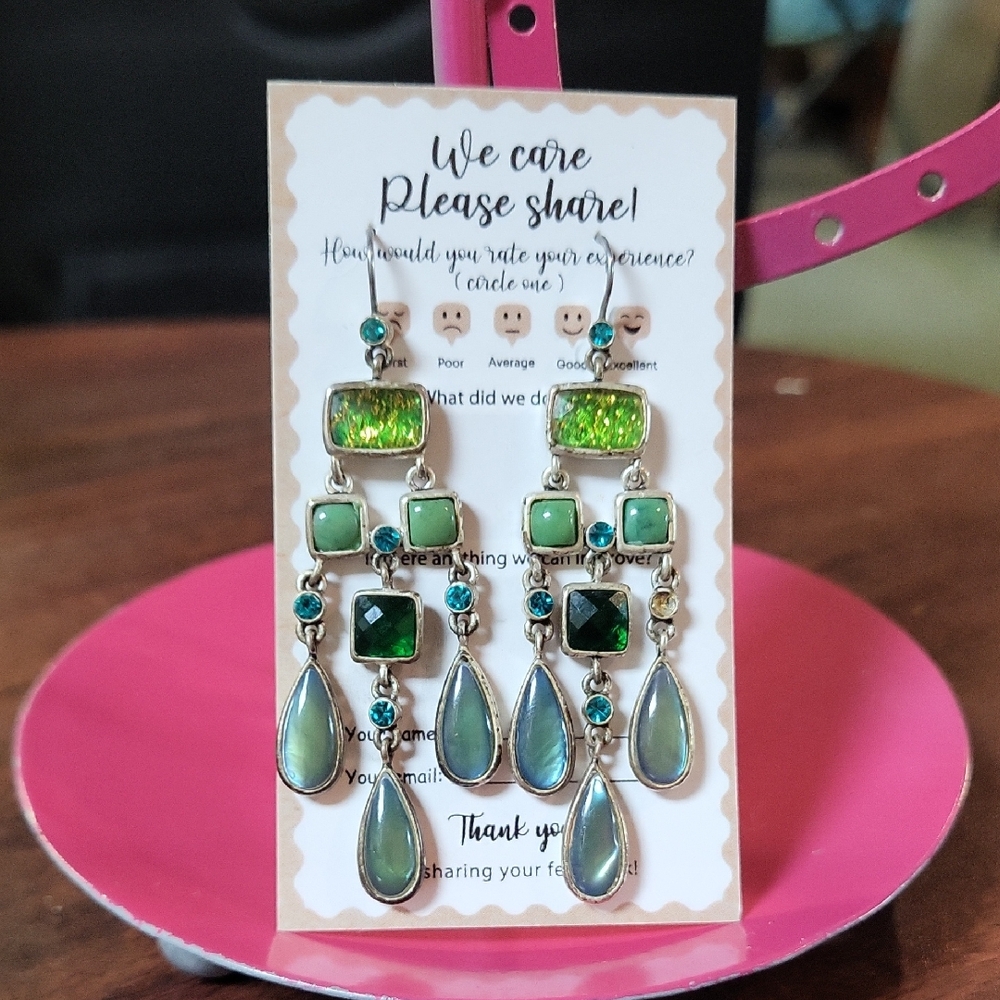 Liz Claiborne Green and Silver Dangle Earrings